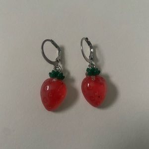 Cute custom made clear strawberry earrings in great condition and quality